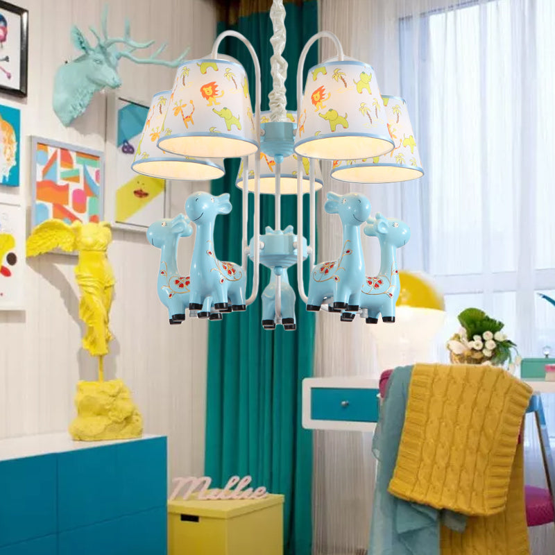 Giraffe Cartoon Chandelier - Colorful Candy Resin Hanging Light For Study Room Blue
