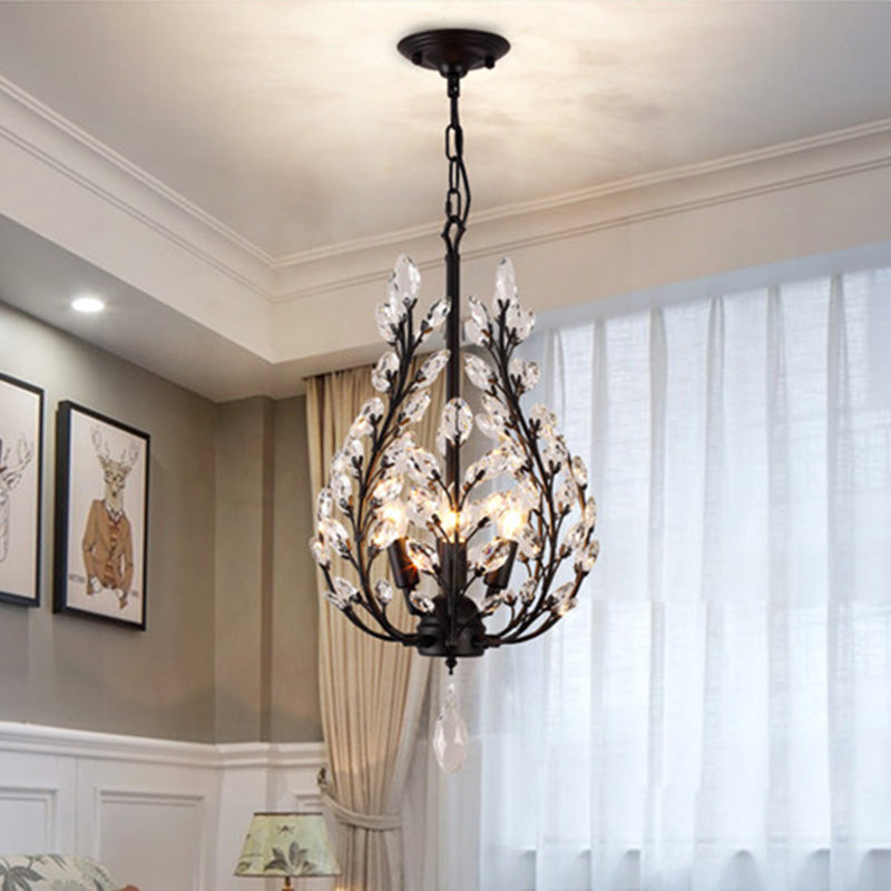 Black Laurel Chandelier: Modern 4-Bulb Clear Crystal Lighting Fixture For Dining Room