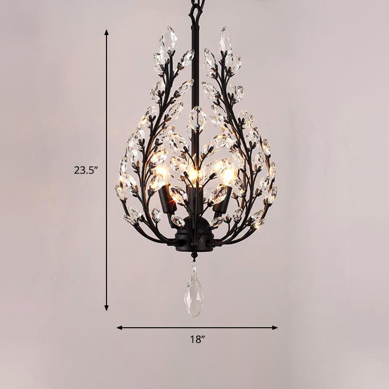 Black Laurel Chandelier: Modern 4-Bulb Clear Crystal Lighting Fixture For Dining Room