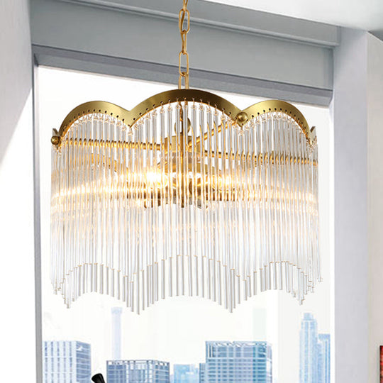 Modern Gold Ceiling Chandelier With Crystal Rod Shades - 3/6 Heads Kitchen Hanging Lamp