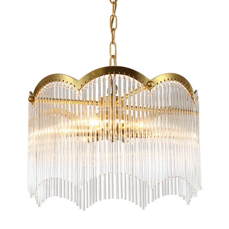 Modern Gold Ceiling Chandelier With Crystal Rod Shades - 3/6 Heads Kitchen Hanging Lamp