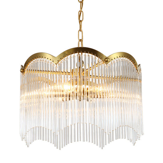 Modern Gold Ceiling Chandelier With Crystal Rod Shades - 3/6 Heads Kitchen Hanging Lamp