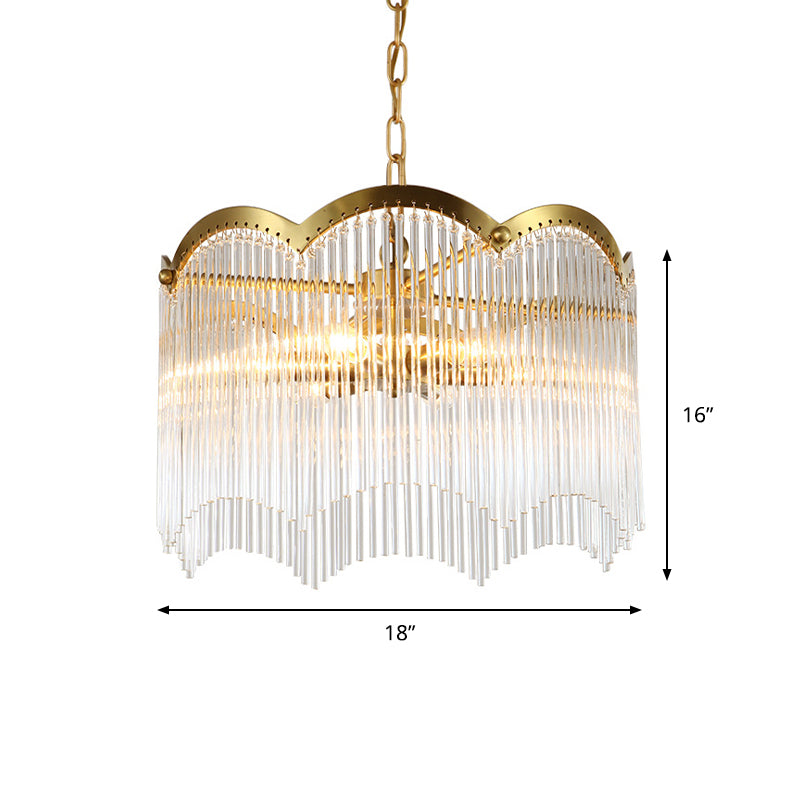 Modern Gold Ceiling Chandelier With Crystal Rod Shades - 3/6 Heads Kitchen Hanging Lamp