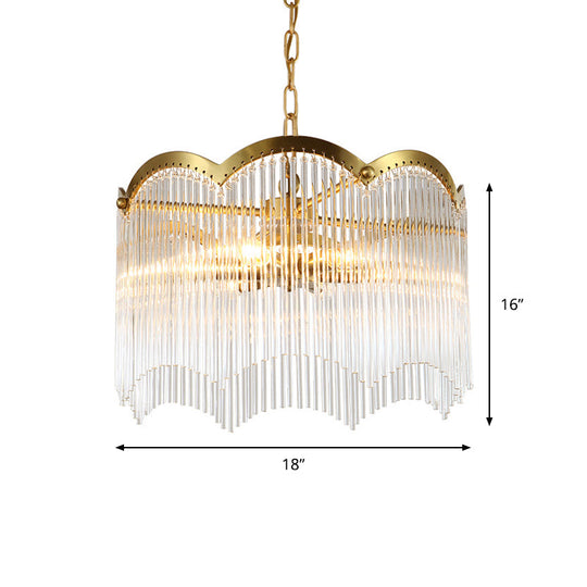 Modern Gold Ceiling Chandelier With Crystal Rod Shades - 3/6 Heads Kitchen Hanging Lamp