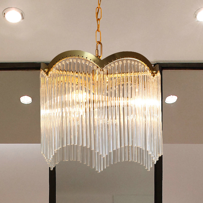 Modern Gold Ceiling Chandelier With Crystal Rod Shades - 3/6 Heads Kitchen Hanging Lamp