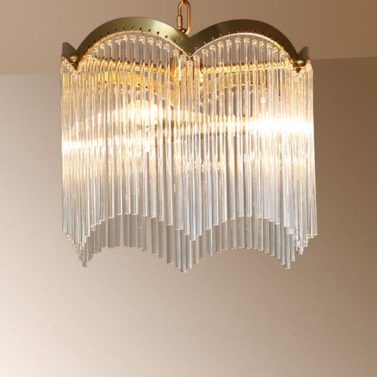 Modern Gold Ceiling Chandelier With Crystal Rod Shades - 3/6 Heads Kitchen Hanging Lamp