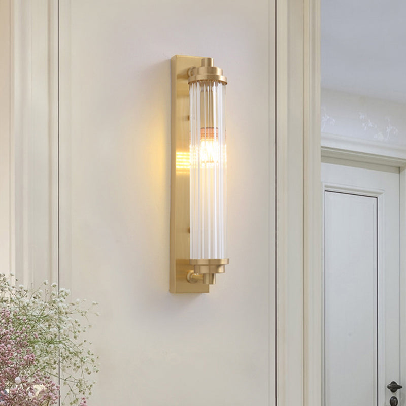 Contemporary Led Crystal Wall Light Fixture For Living Room With Clear Cylinder Pipes