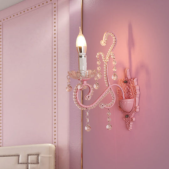 Modern Metallic Scroll Arm Wall Lamp With Crystal Orb Deco Pink 1 /