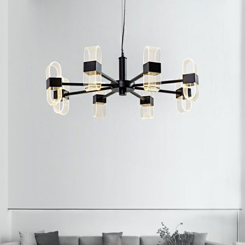 Nordic Metallic Hanging Lamp Kit - Oblong 6/8 Head Black Chandelier For Living Room Lighting