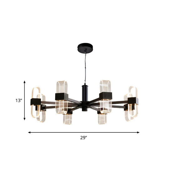 Nordic Metallic Hanging Lamp Kit - Oblong 6/8 Head Black Chandelier For Living Room Lighting