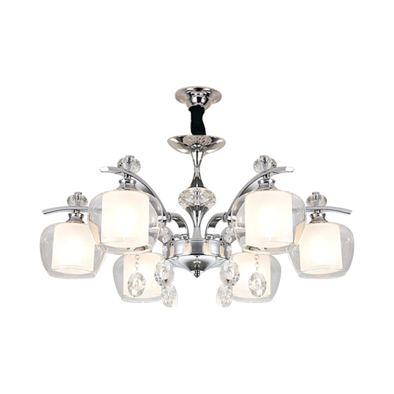 Global Clear Glass Chrome Chandelier with Crystal Strands - 6-Light Down Lighting Lamp