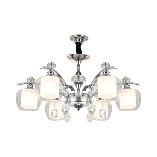 Chrome Chandelier Lamp With Crystal Strands - Clear Glass Global Down Lighting Simple Design 6-Light