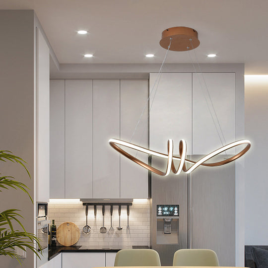 Modern Led Pendant Lamp: Gold/Coffee 8-Shaped Chandelier With Acrylic Shade Warm/White Light Coffee