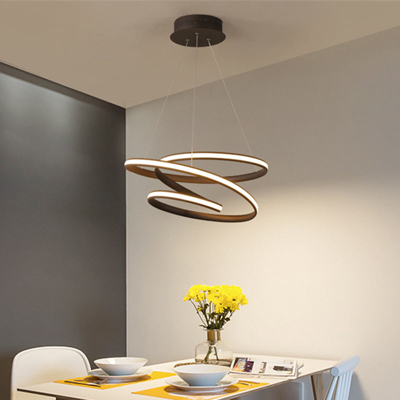 Simplistic Iron Circle Drop Lamp LED Chandelier in Coffee with Warm/White Light
