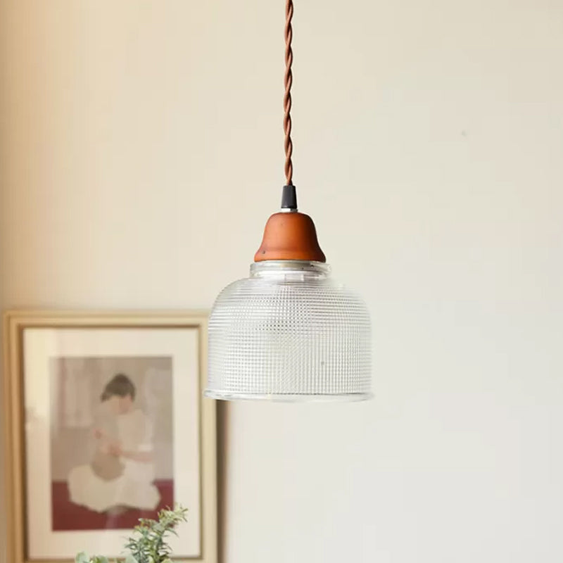 Countryside Bowled Ceiling Pendant - White 5.5/10.5 Wide Clear Grid Glass 1 Bulb Light Fixture / 5.5