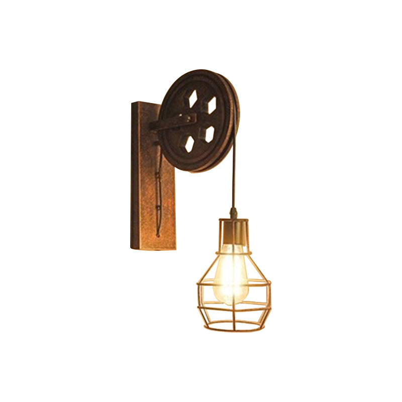 Nautical Wood Kerosene Lantern Wall Lamp: Brown Mount Light With Backplate / F