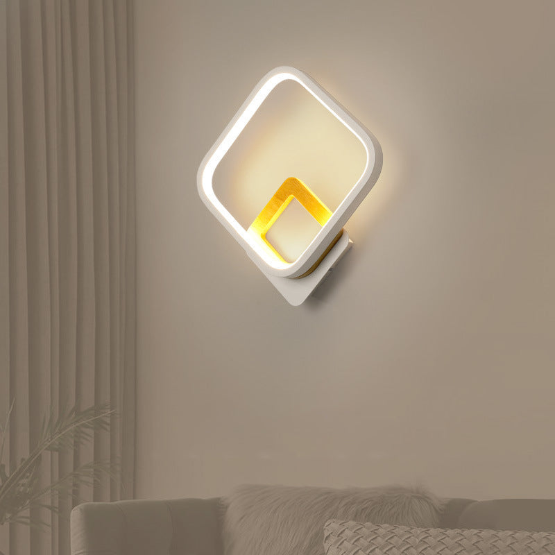 Diamond-Frame Led Wall Sconce: Minimalist White & Wood Light With Warm/White Glow / Warm
