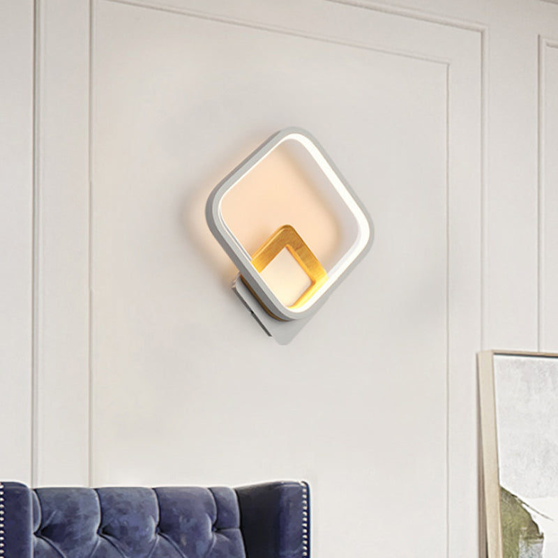 Diamond-Frame Led Wall Sconce: Minimalist White & Wood Light With Warm/White Glow