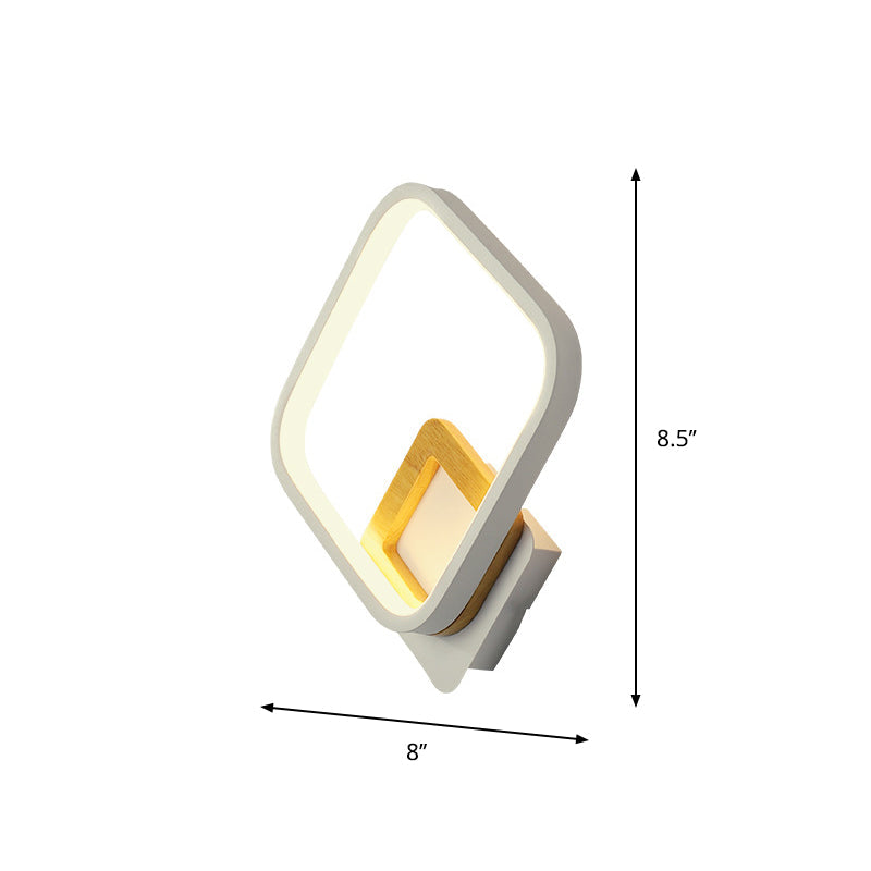 Diamond-Frame Led Wall Sconce: Minimalist White & Wood Light With Warm/White Glow