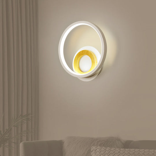 Nordic White And Wood Double Ring Led Wall Lamp - Warm/White Light For Home / Warm
