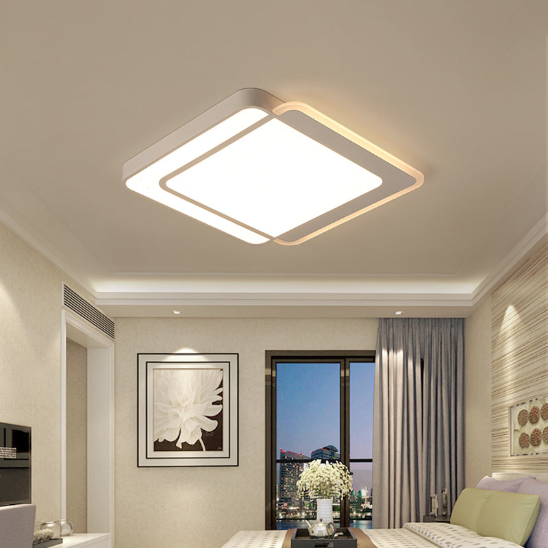 Minimal Flush-Mount Led Ceiling Light - Square/Rectangular Acrylic White Fixture Warm/White/3 Color