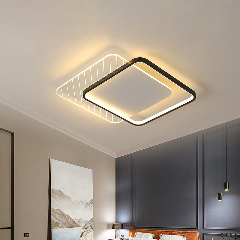 Modern Black Dual-Square/Round Flushmount Led Ceiling Light With Warm/White/3 Color / White Square