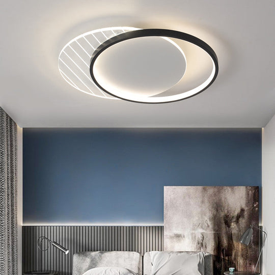 Modern Black Dual-Square/Round Flushmount Led Ceiling Light With Warm/White/3 Color / Warm Round