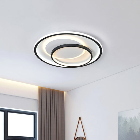 Minimalist Led Ceiling Lamp In Black - Triple-Round/Square/Rectangle Flush Mount Light With Acrylic