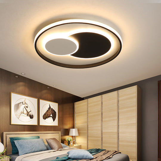 Modern Black Super Thin Led Flush Mount Ceiling Lamp In Warm/White Light / Warm Round