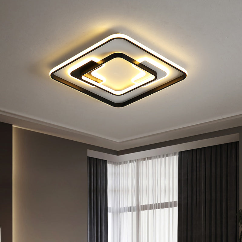 Modern Black Super Thin Led Flush Mount Ceiling Lamp In Warm/White Light / White Square