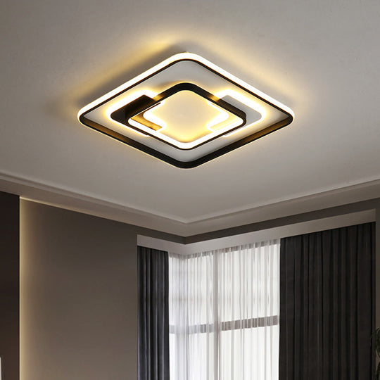 Modern Black Super Thin Led Flush Mount Ceiling Lamp In Warm/White Light / White Square