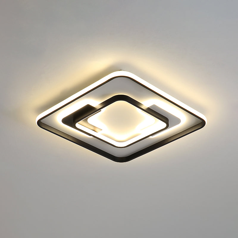 Modern Black Super Thin Led Flush Mount Ceiling Lamp In Warm/White Light