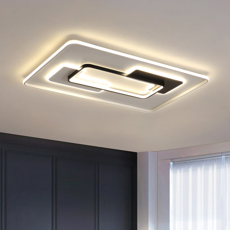 Modern Black Super Thin Led Flush Mount Ceiling Lamp In Warm/White Light / White Rectangle
