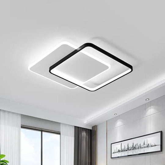 Minimalist Double-Square/Round Flushmount Led Bedroom Ceiling Light In Black With Warm/White / Warm
