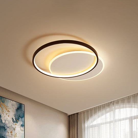Minimalist Double-Square/Round Flushmount Led Bedroom Ceiling Light In Black With Warm/White / Warm