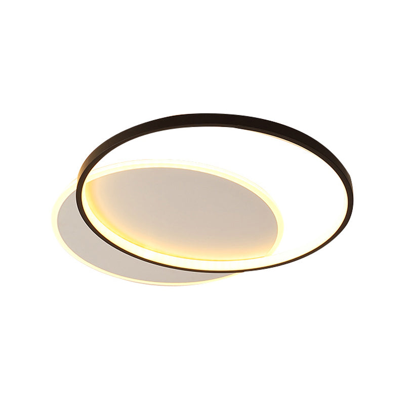 Minimalist Double-Square/Round Flushmount Led Bedroom Ceiling Light In Black With Warm/White