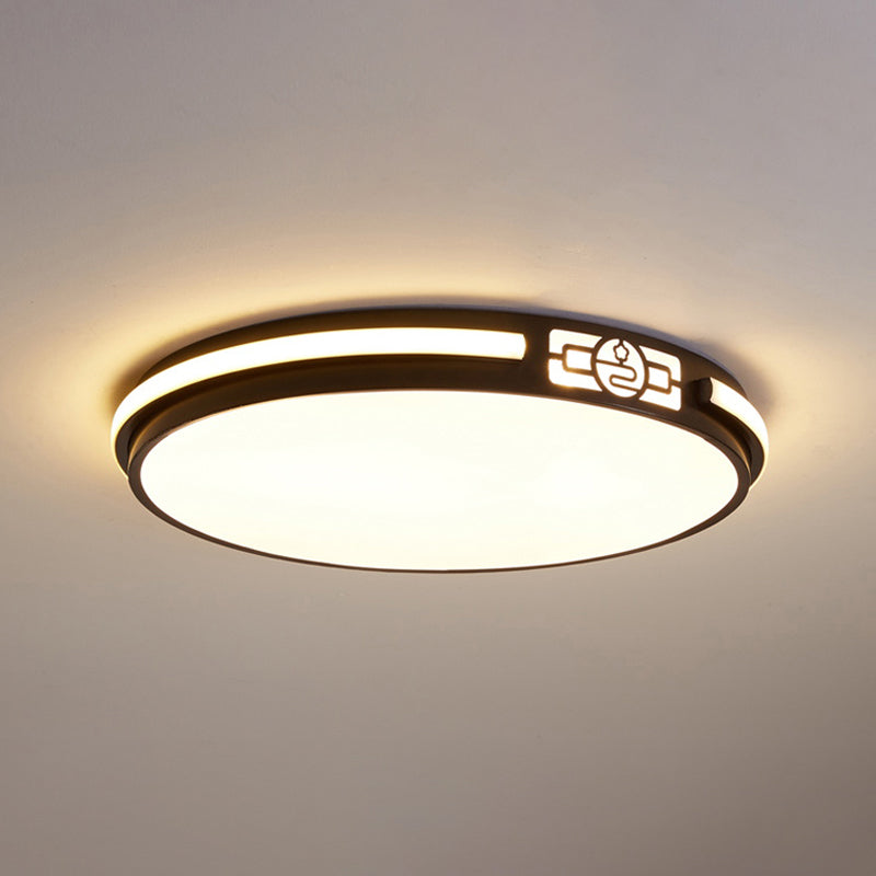 Minimal Black Led Flush Light Fixture - Dining Room Ceiling Mount Lamp With Acrylic Shade