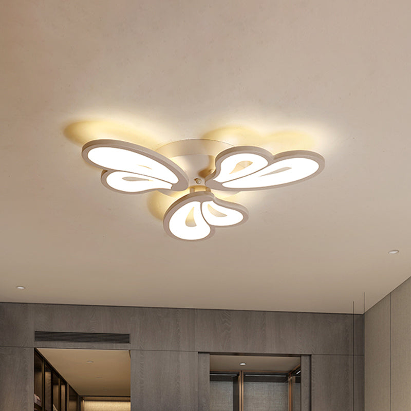 Contemporary White Butterfly Wing Ceiling Flush Light With Warm/White - Ideal For Hotels 3 /