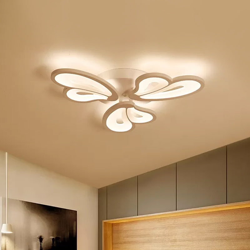 Contemporary White Butterfly Wing Ceiling Flush Light With Warm/White - Ideal For Hotels