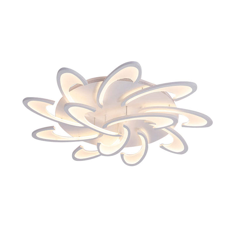 Modern Acrylic Flower Semi Flush Mount Lamp - 6/12-Head Warm/White Light White Ceiling Lighting For