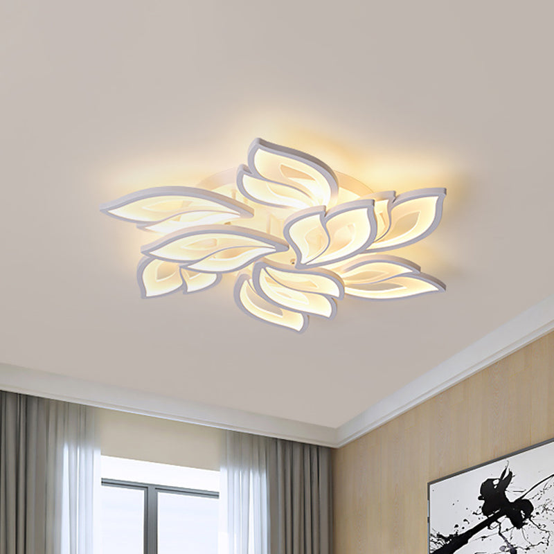 Foliage Semi-Mount Bedroom Light With 9/12/15 Acrylic Lights In Warm/White - Modern Ceiling Lamp