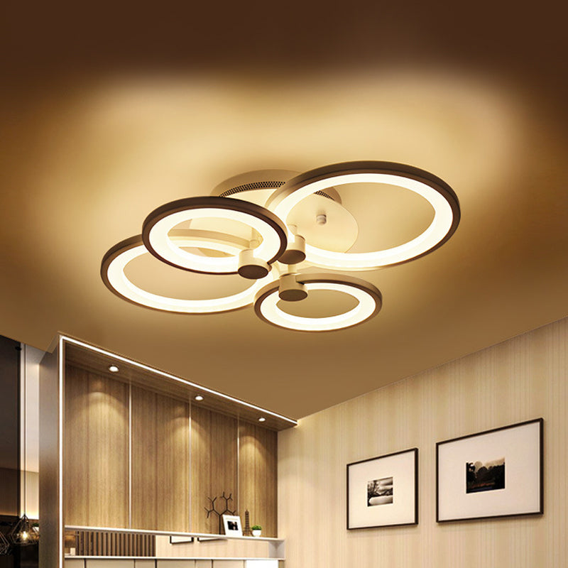 Modernist Metal Ceiling Lighting: Multi-Ring Led Semi Flush Light In Black/White Ideal For Living