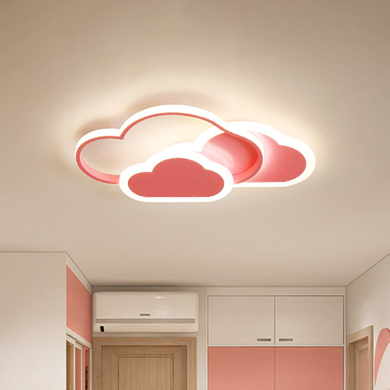Cartoon Led Flush Ceiling Light - Acrylic Cloudy White/Pink Warm/White Perfect For Bedroom 16.5/20.5