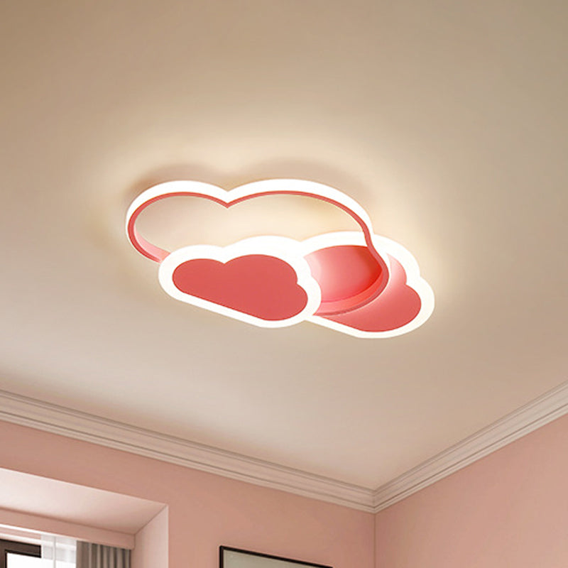Cartoon Led Flush Ceiling Light - Acrylic Cloudy White/Pink Warm/White Perfect For Bedroom 16.5/20.5