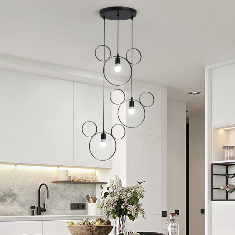 Wrought Iron Bear Pendant Light - Modern Style 3-Light Hanging Lamp In Black