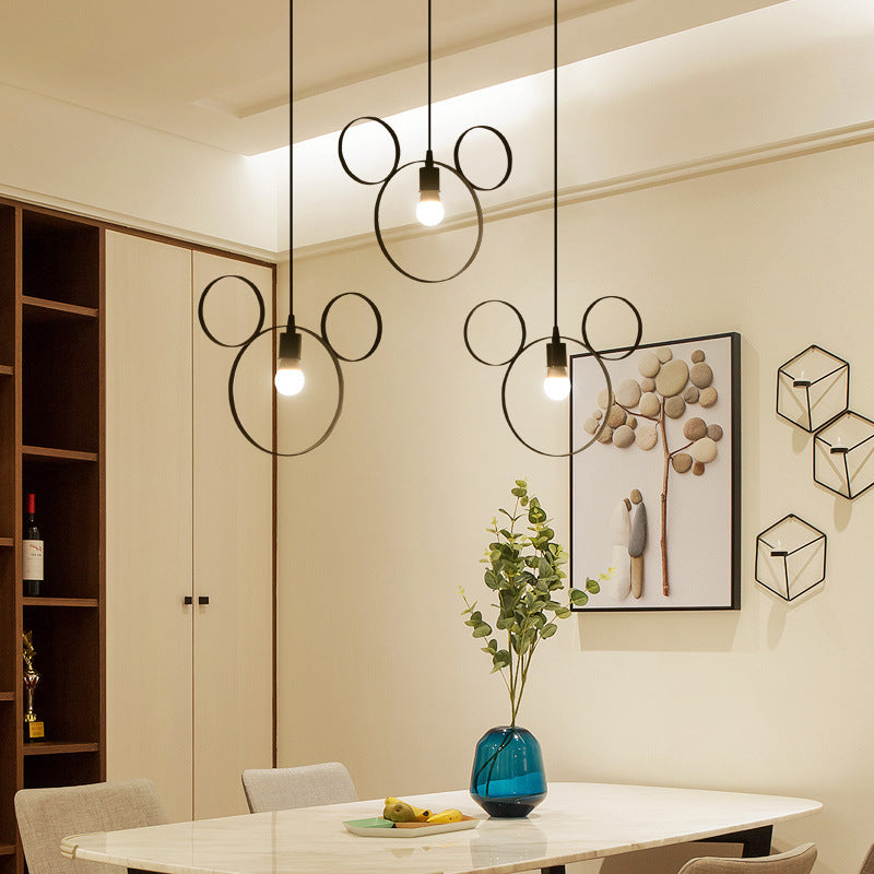 Wrought Iron Bear Pendant Light - Modern Style 3-Light Hanging Lamp In Black / Linear