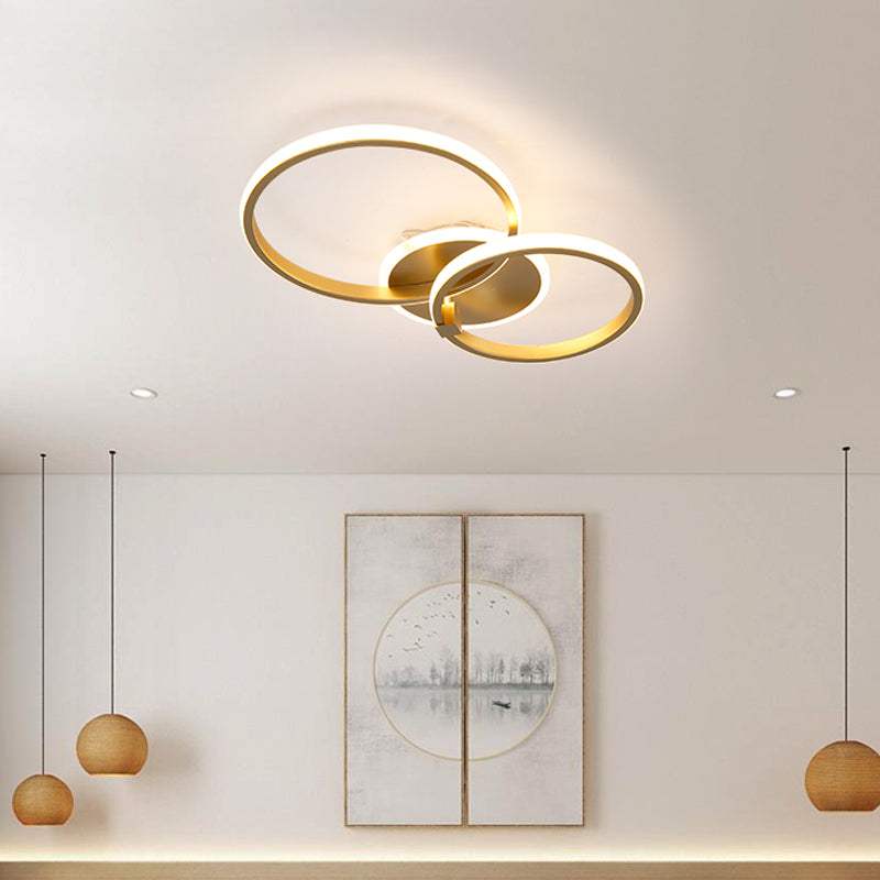 Minimalist Metal Led Ceiling Light In Gold - Multi-Shape & 2/4 Lights Semi Flush Mount Fixture