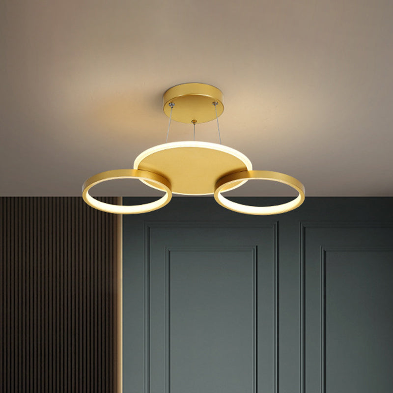 Modern Gold Halo Ring Chandelier - Flush Mount 3/5/6-Light Metal Ceiling Lamp In Warm/White Light