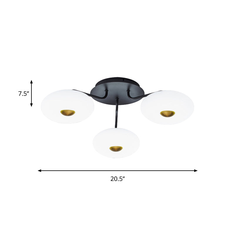 Sleek Black Branched Semi Flush Chandelier: Modern Metal Ceiling Light With Acrylic Shade 3 Bulbs