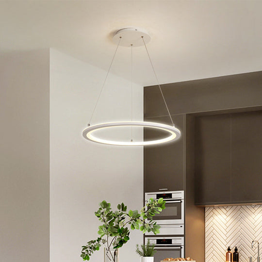 White Minimalist Led Chandelier - Circular Kitchen Pendant Lamp (16/19.5/31.5 Width) / 16